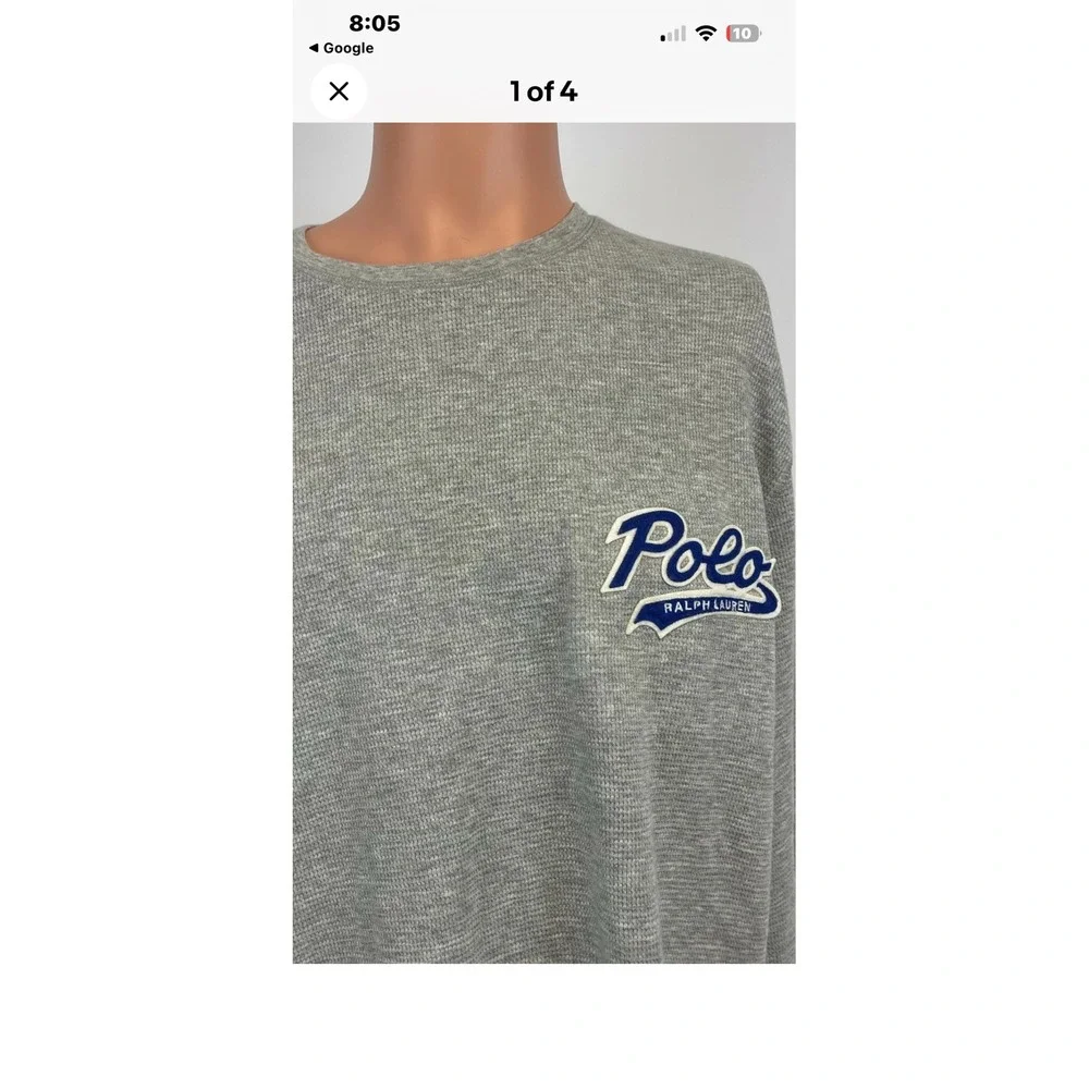 Polo Ralph Lauren Mens Grey Waffle Knit Thermal Sleep Shirt Script Logo Medium‎